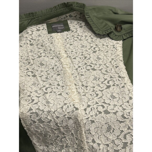 Anthracite By Muse Blazer Jacket size 14 Button Green Vintage Ruffle Trim - Picture 6 of 6